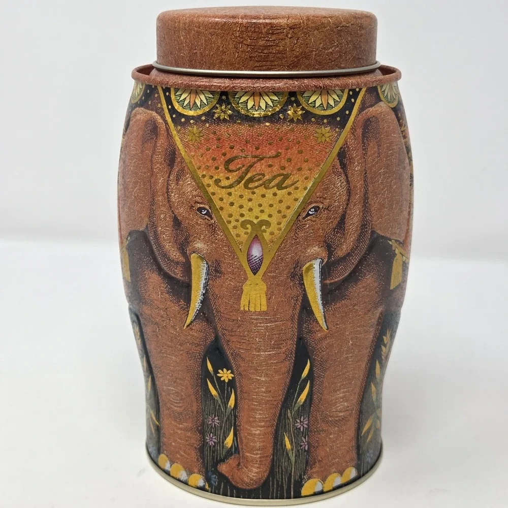 Williamson‎ & Magor Embossed Pink Elephant Metal Darjeeling Tea Tin Caddy